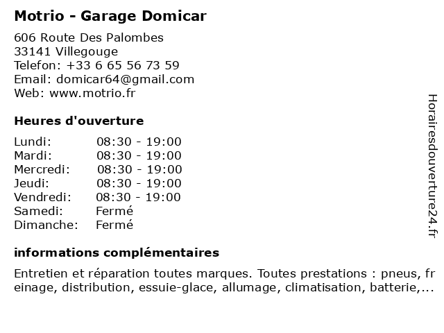 Motrio - Garage Domicar à Villegouge: adresse et heures d'ouverture