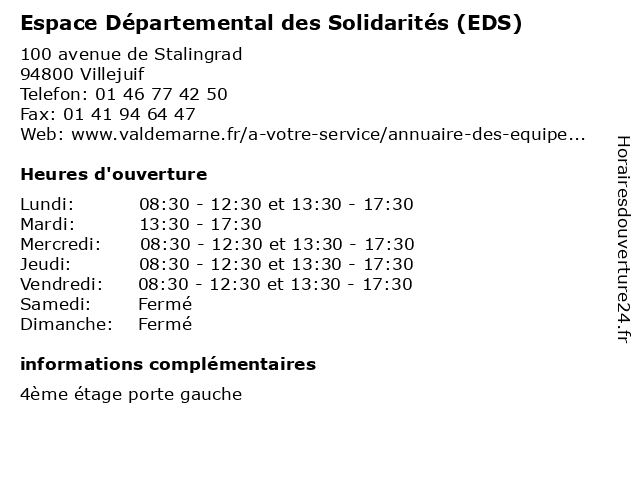 Espace Départemental des Solidarités (EDS) à Villejuif: adresse et heures d'ouverture