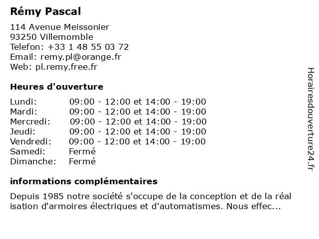 Rémy Pascal à Villemomble: adresse et heures d'ouverture