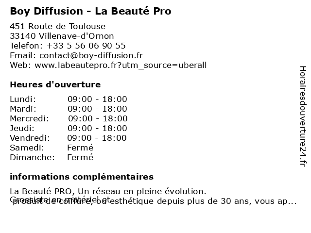Boy Diffusion - La Beauté Pro à Villenave-d'Ornon: adresse et heures d'ouverture