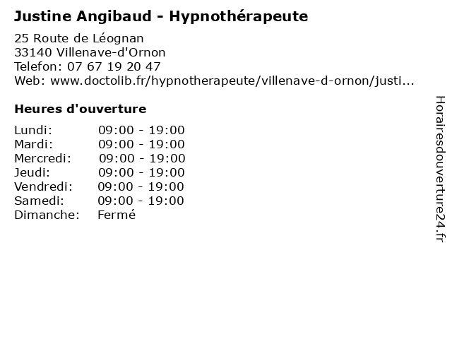 Justine Angibaud - Hypnothérapeute à Villenave-d'Ornon: adresse et heures d'ouverture