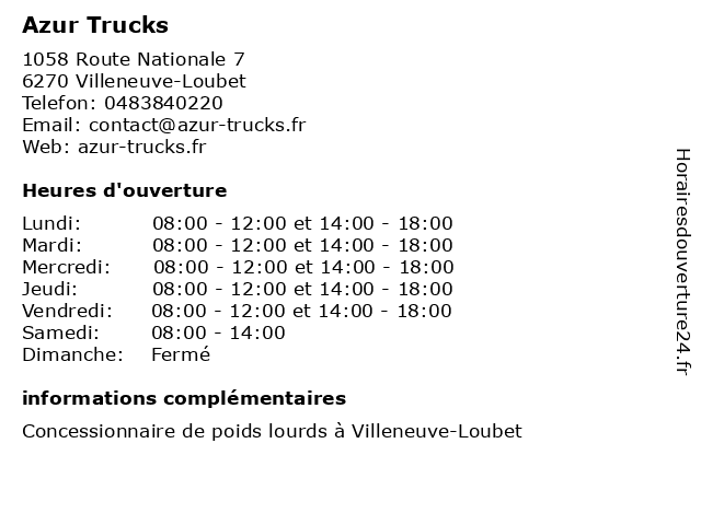 Azur Trucks à Villeneuve-Loubet: adresse et heures d'ouverture