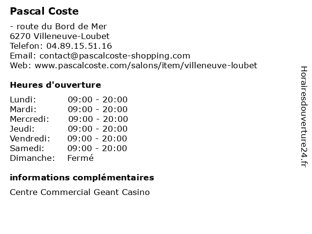 Pascal Coste à Villeneuve-Loubet: adresse et heures d'ouverture