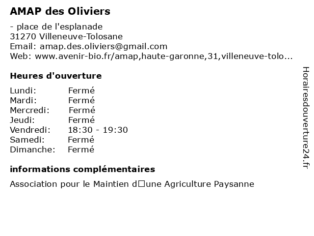 AMAP des Oliviers à Villeneuve-Tolosane: adresse et heures d'ouverture