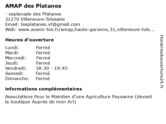 AMAP des Platanes à Villeneuve-Tolosane: adresse et heures d'ouverture