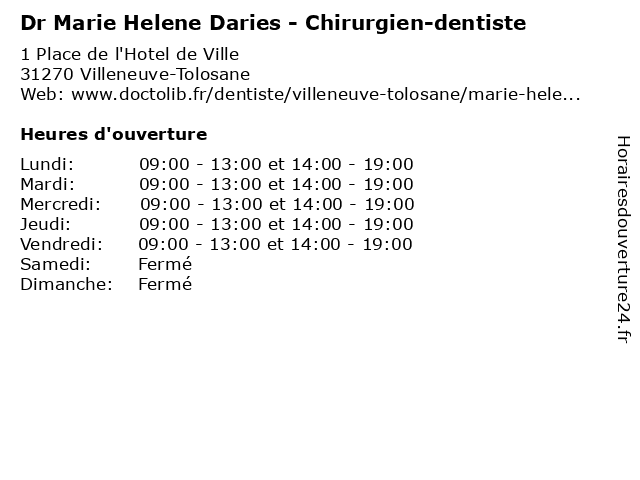 Dr Marie Helene Daries - Chirurgien-dentiste à Villeneuve-Tolosane: adresse et heures d'ouverture