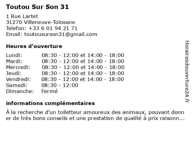 Toutou Sur Son 31 à Villeneuve-Tolosane: adresse et heures d'ouverture