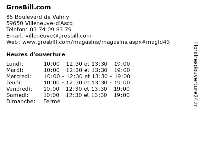 GrosBill.com à Villeneuve-d'Ascq: adresse et heures d'ouverture