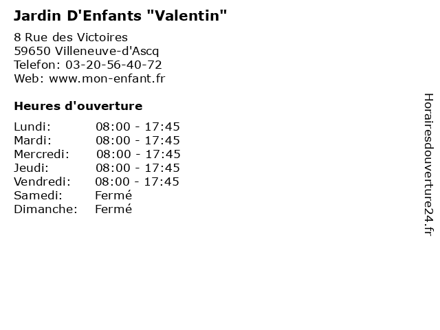 Jardin D'Enfants "Valentin" à Villeneuve-d'Ascq: adresse et heures d'ouverture