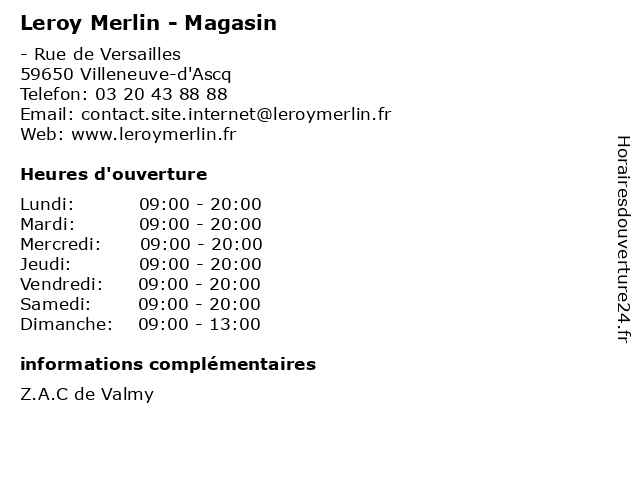 leroy merlin villeneuve d ascq horaires - leroy merlin villeneuve d'ascq téléphone