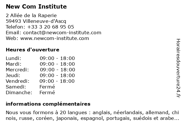 New Com Institute à Villeneuve-d'Ascq: adresse et heures d'ouverture
