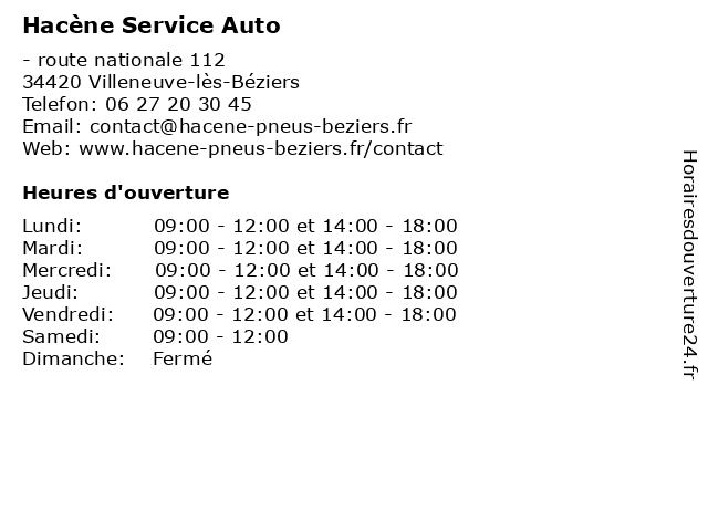 Hacène Service Auto à Villeneuve-lès-Béziers: adresse et heures d'ouverture