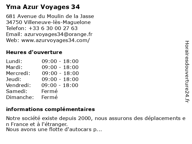 Yma Azur Voyages 34 à Villeneuve-lès-Maguelone: adresse et heures d'ouverture