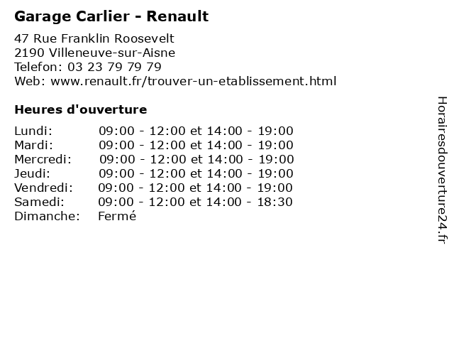 Garage Carlier - Renault à Villeneuve-sur-Aisne: adresse et heures d'ouverture