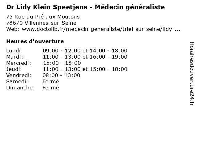 Dr Lidy Klein Speetjens - Médecin généraliste à Villennes-sur-Seine: adresse et heures d'ouverture