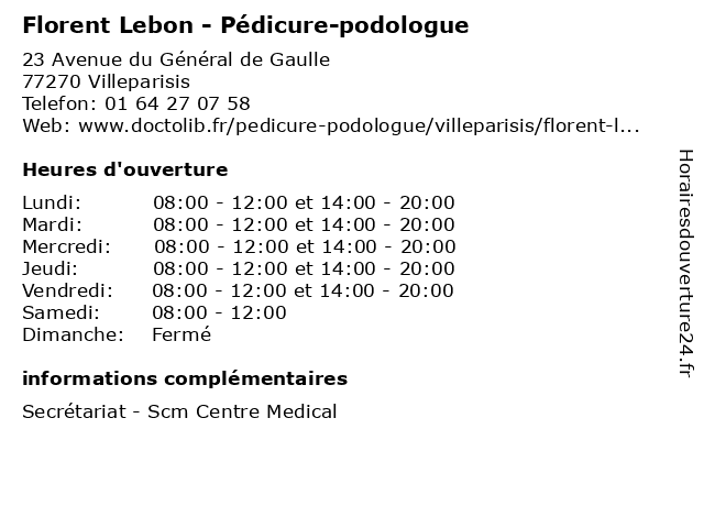 Florent Lebon - Pédicure-podologue à Villeparisis: adresse et heures d'ouverture