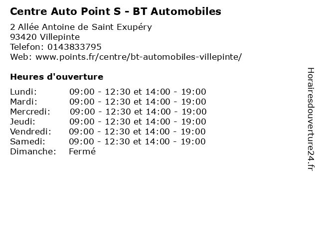 Centre Auto Point S - BT Automobiles à Villepinte: adresse et heures d'ouverture