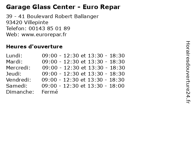 Garage Glass Center - Euro Repar à Villepinte: adresse et heures d'ouverture
