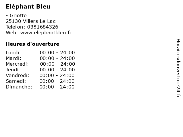 Eléphant Bleu à Villers Le Lac: adresse et heures d'ouverture