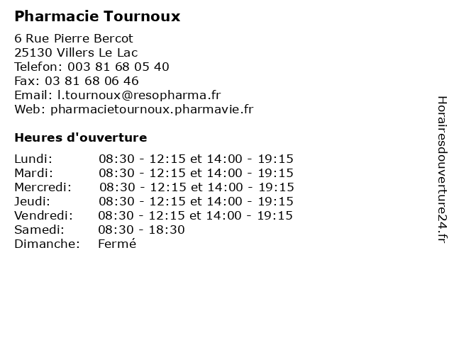 Pharmacie Tournoux à Villers Le Lac: adresse et heures d'ouverture