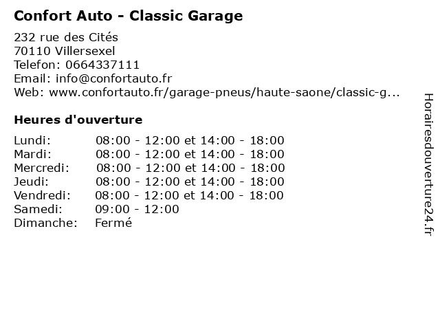 Confort Auto - Classic Garage à Villersexel: adresse et heures d'ouverture