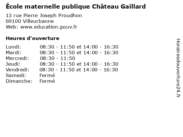 École maternelle publique Château Gaillard à Villeurbanne: adresse et heures d'ouverture