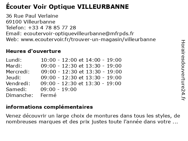 Écouter Voir Optique VILLEURBANNE à Villeurbanne: adresse et heures d'ouverture