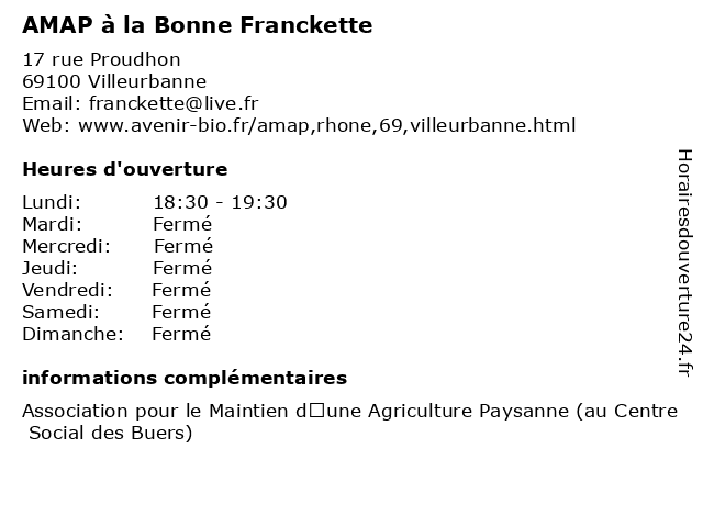 AMAP à la Bonne Franckette à Villeurbanne: adresse et heures d'ouverture