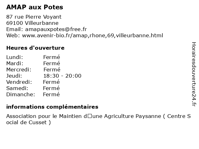 AMAP aux Potes à Villeurbanne: adresse et heures d'ouverture