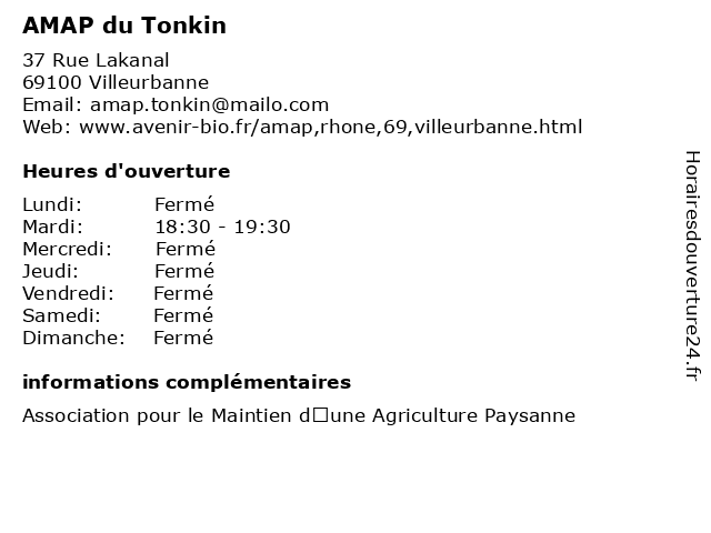 AMAP du Tonkin à Villeurbanne: adresse et heures d'ouverture