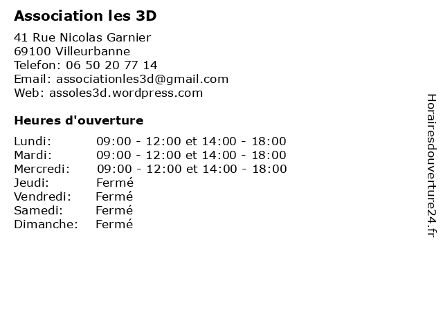 Association les 3D à Villeurbanne: adresse et heures d'ouverture