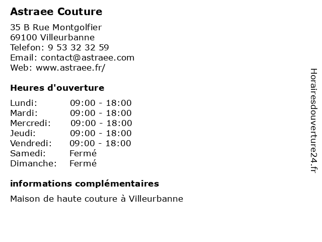 Astraee Couture à Villeurbanne: adresse et heures d'ouverture