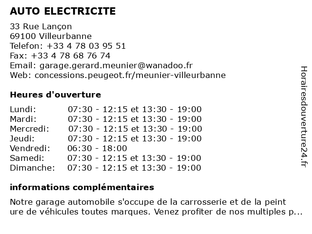 Auto Electricité Garage Meunier à Villeurbanne: adresse et heures d'ouverture