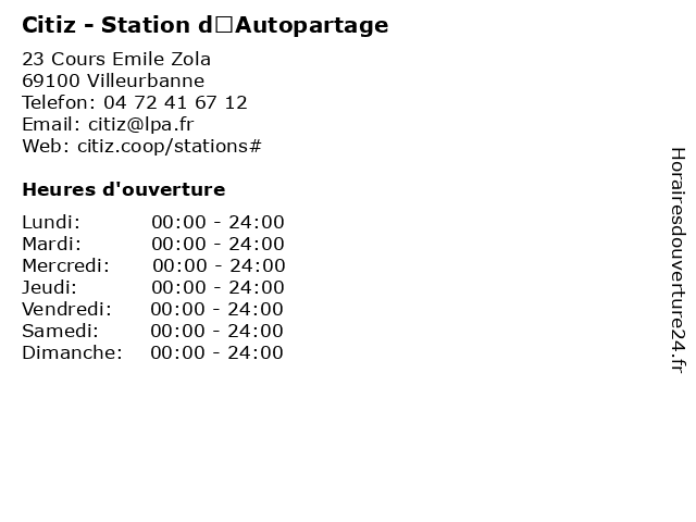 Citiz - Station d’Autopartage à Villeurbanne: adresse et heures d'ouverture