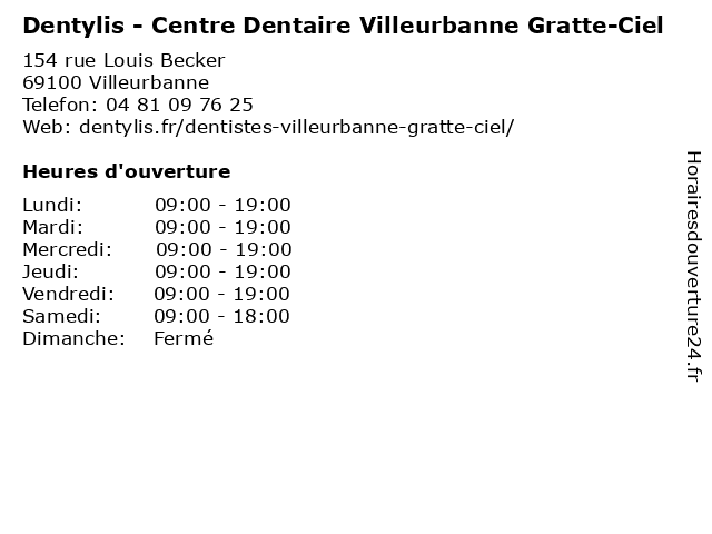 Dentylis - Centre Dentaire Villeurbanne Gratte-Ciel à Villeurbanne: adresse et heures d'ouverture