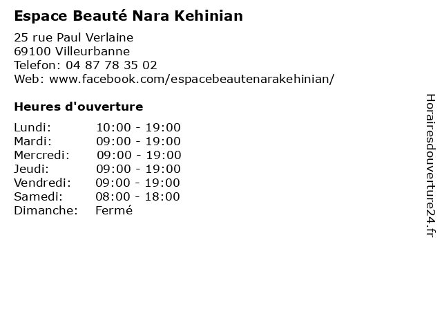 Espace Beauté Nara Kehinian à Villeurbanne: adresse et heures d'ouverture