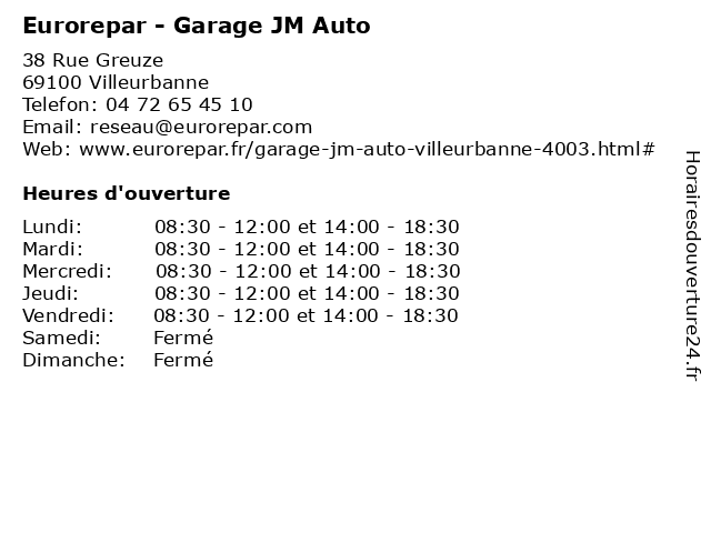 Eurorepar - Garage JM Auto à Villeurbanne: adresse et heures d'ouverture