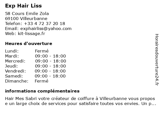 Exp'Hair Liss à Villeurbanne: adresse et heures d'ouverture