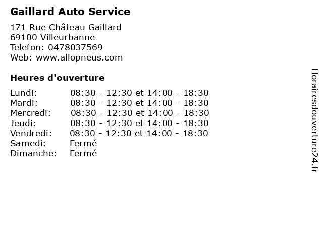 Gaillard Auto Service à Villeurbanne: adresse et heures d'ouverture