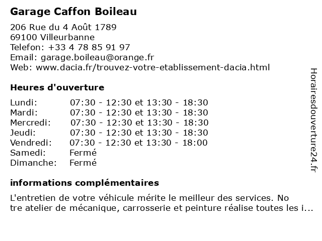 Garage Caffon Boileau à Villeurbanne: adresse et heures d'ouverture
