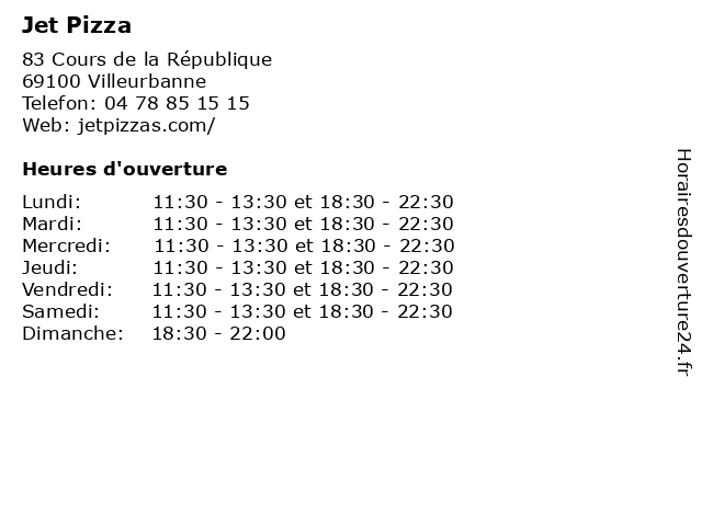 Jet Pizza à Villeurbanne: adresse et heures d'ouverture
