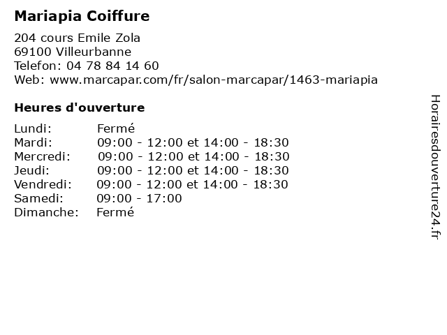 Mariapia Coiffure à Villeurbanne: adresse et heures d'ouverture
