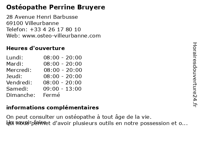Ostéopathe Perrine Bruyere à Villeurbanne: adresse et heures d'ouverture