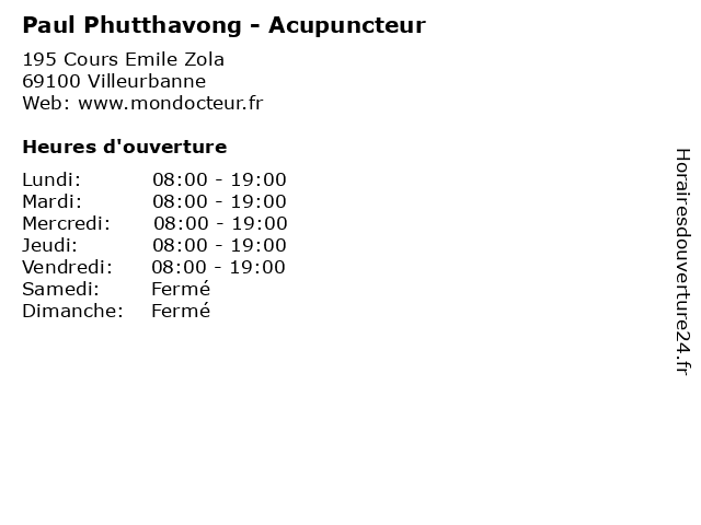 Paul Phutthavong - Acupuncteur à Villeurbanne: adresse et heures d'ouverture