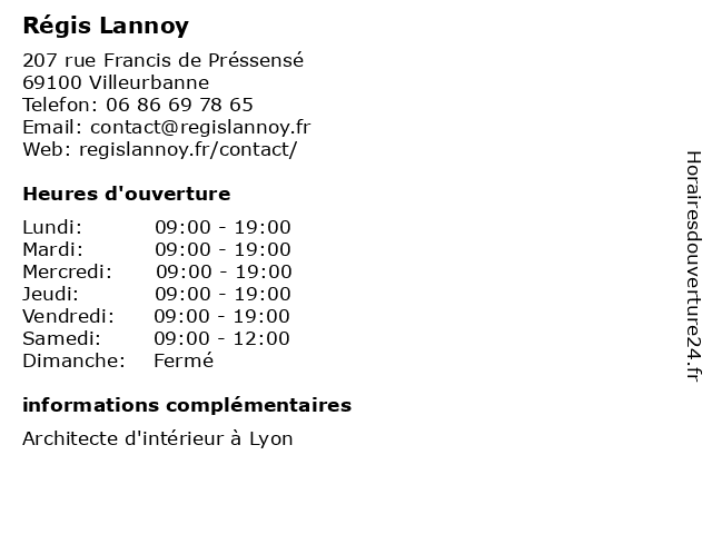 Régis Lannoy à Villeurbanne: adresse et heures d'ouverture
