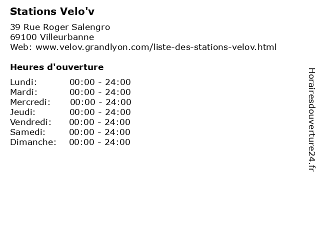 Stations Velo'v à Villeurbanne: adresse et heures d'ouverture