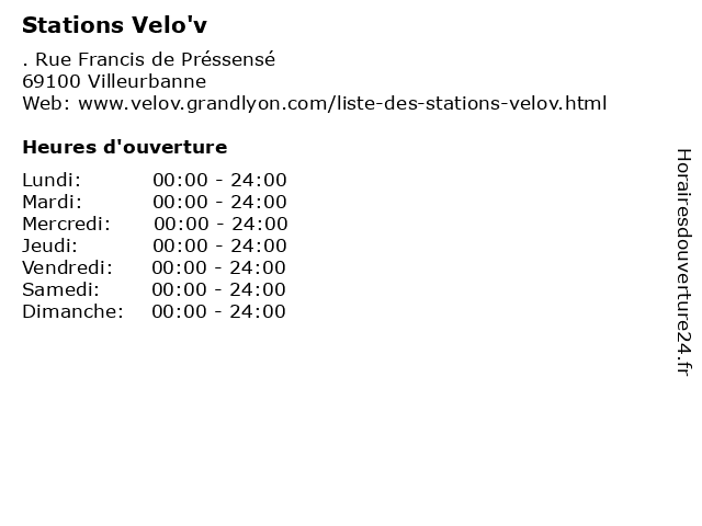 Stations Velo'v à Villeurbanne: adresse et heures d'ouverture