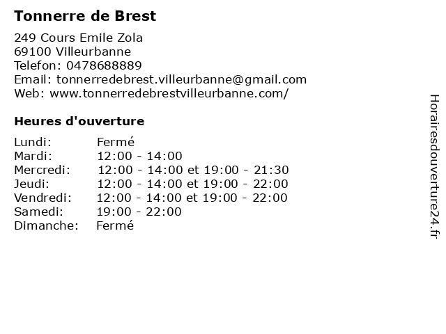 Tonnerre de Brest à Villeurbanne: adresse et heures d'ouverture