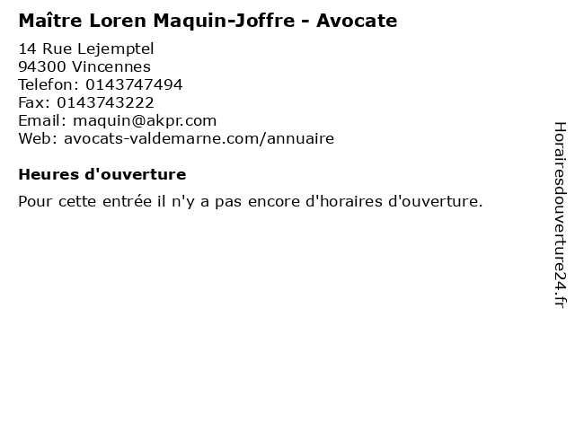 Maître Loren Maquin-Joffre - Avocate à Vincennes: adresse et heures d'ouverture