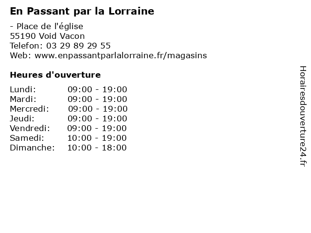 En Passant par la Lorraine à Void Vacon: adresse et heures d'ouverture